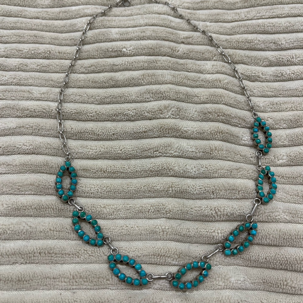Vintage Sterling Silver Turquoise Bead Link Necklace